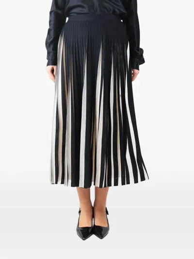Pre-owned Valentino Two-tone Pleated Midi Skirt In Black