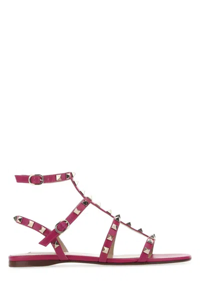 Valentino Garavani Tyrian Purple Leather Rockstud Sandals In Red