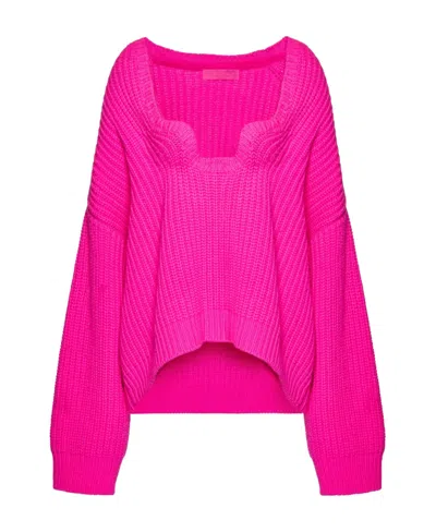 Valentino Oversize Wool Rib Knit Sweater In Pink