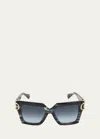 Valentino Uno Square Acetate & Titanium Sunglasses In Translucent Black