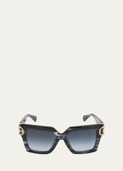 Valentino Uno Square Acetate & Titanium Sunglasses In Translucent Black