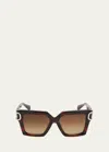 Valentino Uno Square Acetate & Titanium Sunglasses In Translucent Brown