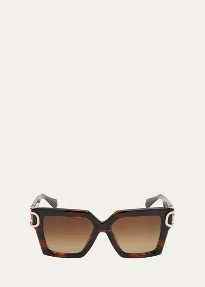 Valentino Uno Square Acetate & Titanium Sunglasses In Translucent Brown