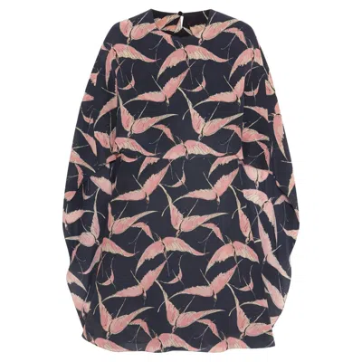 Pre-owned Valentino Unworn  Silk Tropical Birds Print Cape Evening Cocktail Dress 8 In Black