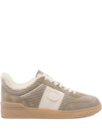 Valentino Garavani Upvillage Corduroy-panel Shearling Sneakers In Brown