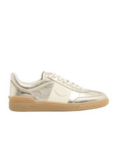 Valentino Garavani Low-top Metallic Finish Rubber Sole Sneakers In Neutral
