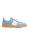 Valentino Upvillage Sneaker In Crust Leather With Nappa Calfskin Leather Band In Gray/sky Blue