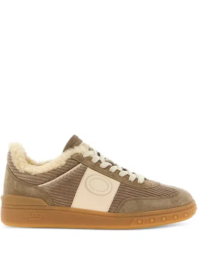 Valentino Garavani Upvillage Ribbed-velvet Sneakers In Brown