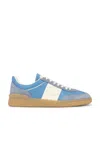 Valentino Garavani Upvillage Low Top Trainer In Crust Leather And Nylon In Blue