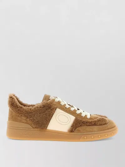 Valentino Garavani Upvillage Sneakers Round Toe Fur Trim In Blue