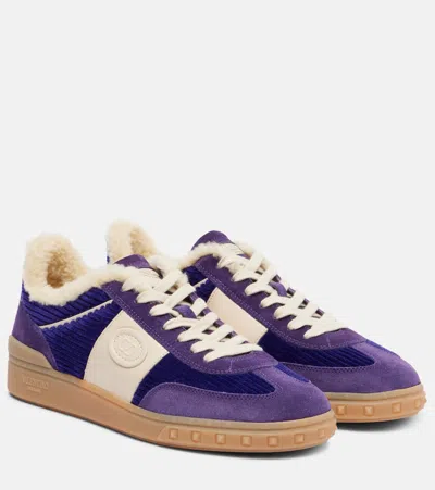 Valentino Garavani Upvillage Suede And Corduroy Sneakers In Purple