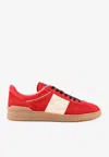 Valentino Garavani Upvillage Low Top Trainer In Split Leather And Calfskin Nappa Leather In Red
