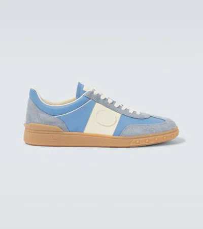 Valentino Garavani Upvillage Suede-trimmed Leather Sneakers In Blue