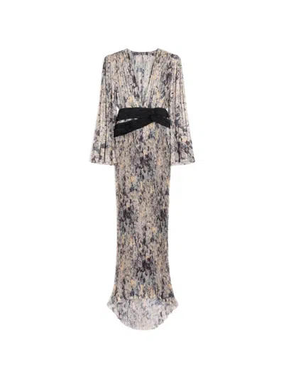 Valentino Silk Printed Pleated Gown In Multi