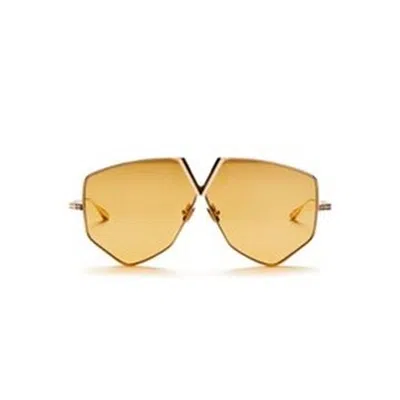 Valentino V - Hexagon Amber Anti Reflective Irregular Unisex Sunglasses Vls-115 D 64 In Orange