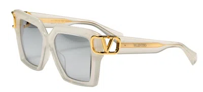Pre-owned Valentino V - Uno White With Gold V Logo/grey Mirrored (wht-gld) Sunglasses