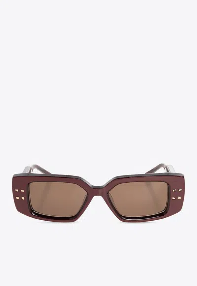 Valentino V Cinque Studded Rectangular Sunglasses In Brown