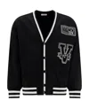 Valentino V Crew-patches V-neck Cardigan In Black