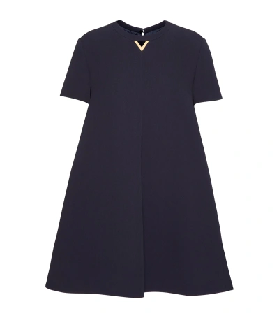 Valentino Garavani V Detail Crepe A-line Dress In Navy