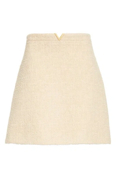 Valentino V-detail Bouclé Tweed Skirt In Neutral