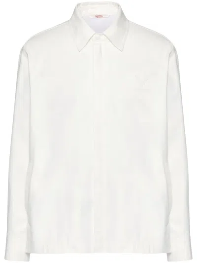 Valentino V-detail Canvas Shirt Jacket In White