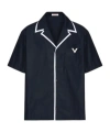 Valentino Men's Heavy Poplin Piped Camp Shirt In Black