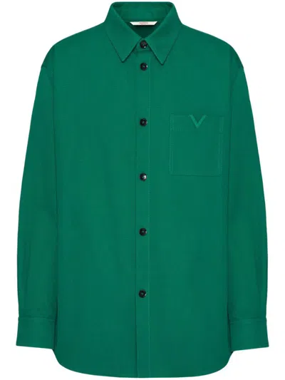 Valentino V Detail Cotton Shirt In Green