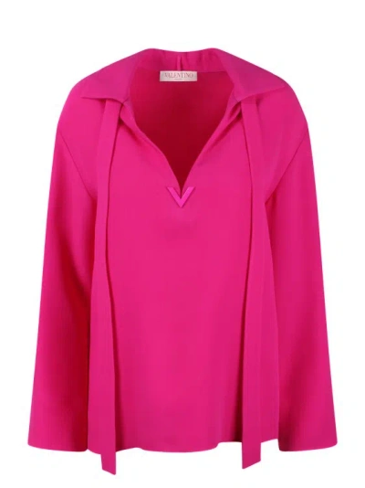 Valentino V-detail Crepe De Chine Blouse In Pink