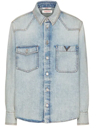 Valentino Camicia In Denim V Detail In Blue