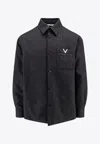 Valentino Virgin Wool Jacket With Metal V-detail In Gray