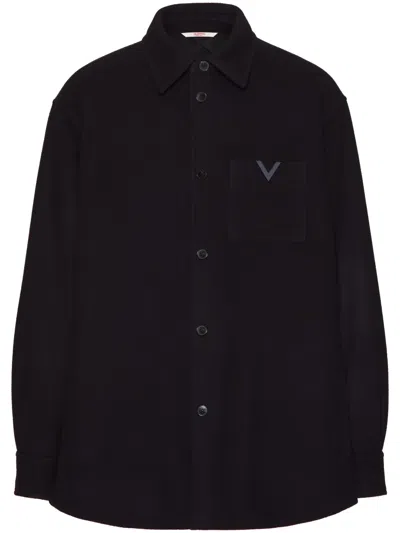 Valentino Shirt Cotton Collar Sleeves Hem Pocket In Black