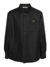 Valentino Virgin Wool Jacket With Metal V-detail In Negro