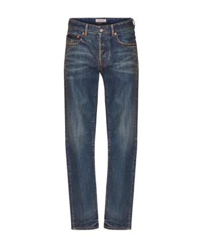 Valentino V-detail Straight-leg Jeans In Black