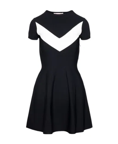 Valentino V-detail Two-tone Knitted Mini Dress In Black