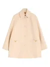 Valentino Wool Coat With Rounded Collar And Pockets In Neutral