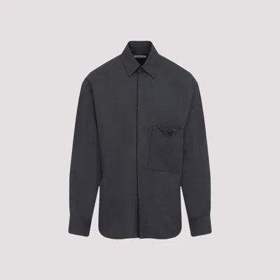 Valentino V Detail Wool Shirt In Black