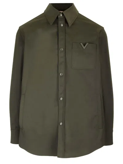 Valentino V-detailed Buttoned Shirt In Green