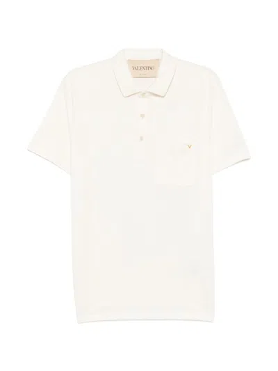 Valentino V Gold Cotton Polo Shirt In White