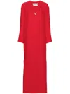 VALENTINO RED V GOLD DETAIL CREPE MAXI DRESS
