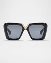 Valentino V-gold Ii Acetate Butterfly Sunglasses In Blkgld