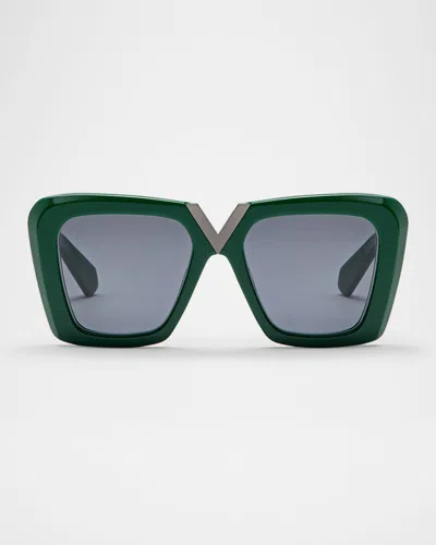 Valentino V-gold Ii Acetate Butterfly Sunglasses In Green