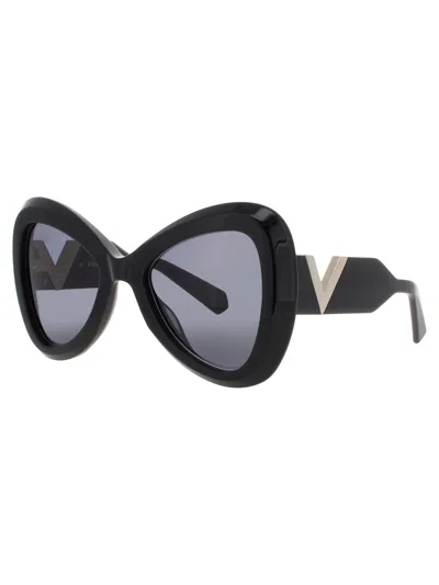Valentino V Gold Iii Vls Unisex Mini Sunglasses In Black