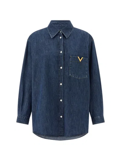 Valentino V-gold Pocket Shirt In Blue