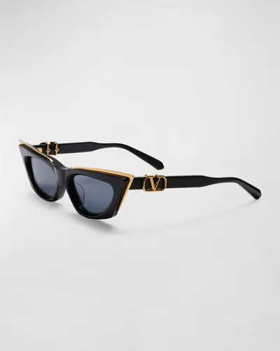 Valentino V-goldcut I Cat-eye Acetate & Titanium Sunglasses In Black