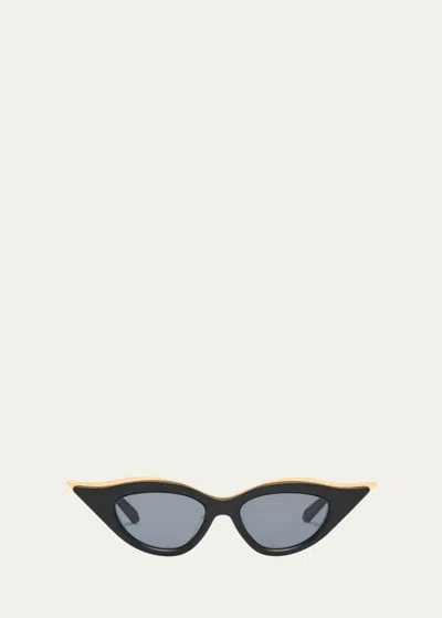Valentino V Goldcut Ii Acetate & Titanium Cat-eye Sunglasses In Blk-gld