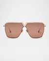 Valentino V-goldshield Titanium Square Sunglasses In Gld Brown
