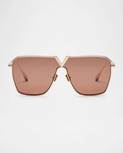 VALENTINO GARAVANI V-GOLDSHIELD TITANIUM SQUARE SUNGLASSES