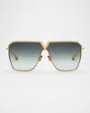 Valentino V-goldshield Titanium Square Sunglasses In Gld Green