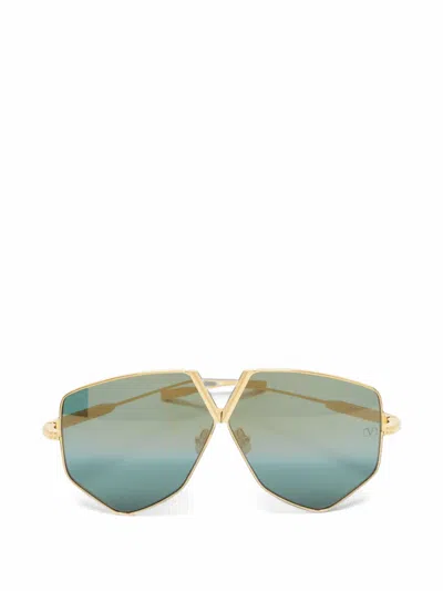 Pre-owned Valentino V Hexagon Geometric Sunglasses In Gold