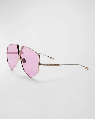 Valentino V-hexagon Metal Alloy Aviator Sunglasses In Gld